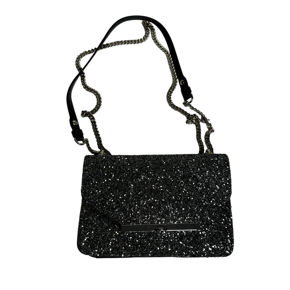 LK Bennett Women's Black Sparkly Crossbody Bag Shoulder Purse Event Party